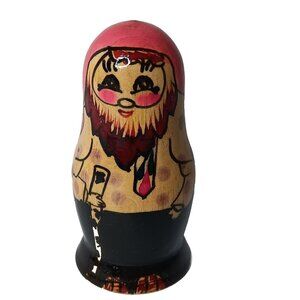 Vintage Handmade USSR Russian Doll Wooden Figurine Painted Beard Walking Stick